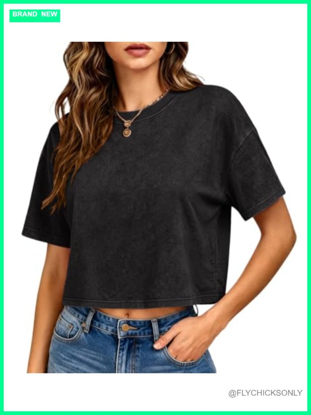 Womens Acid Wash Cropped Tee Cotton Short Sleeve Crewneck Top